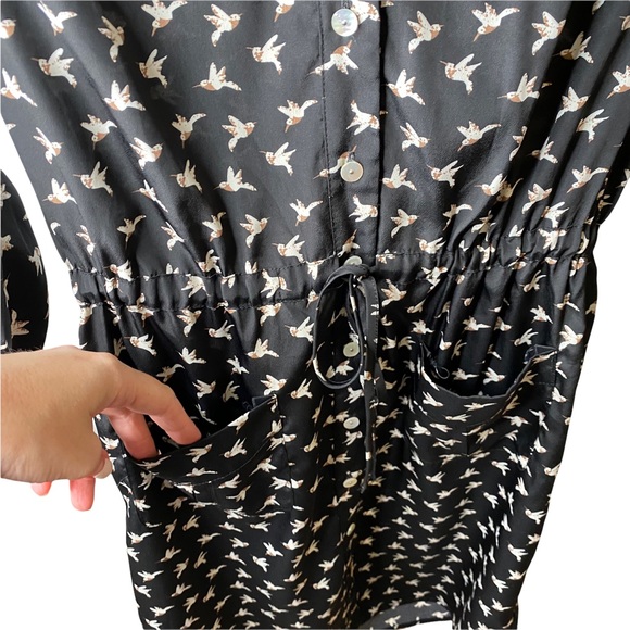 Spense Black Hummingbird Button Down Shirt Dress Knee Length Size S - Picture 5 of 9